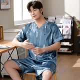 Men’s Lightweight V-Neck Pajama Set with Elastic Waist – Summer Loungewear