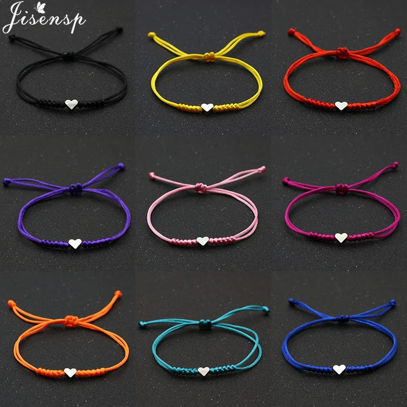 Pulsera tejida con forma de corazón de Bohemia hecha a mano: pulsera ajustable de algodón para mujer