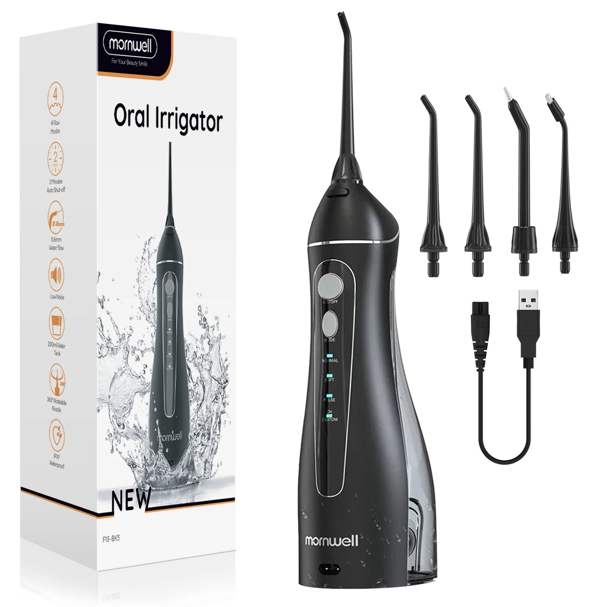Irrigador bucal portátil inalámbrico | Irrigador bucal recargable con 4 boquillas