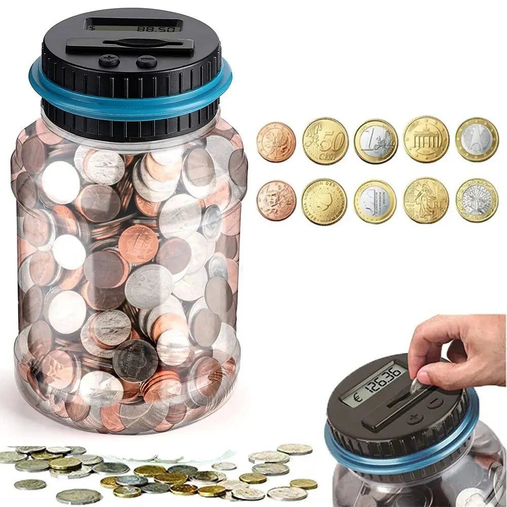 Digital Coin Counter Piggy Bank – LCD Money Saving Jar for Coins & Cash