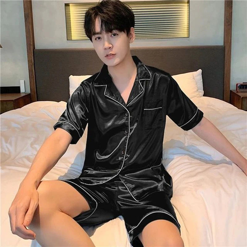 Men’s Short Sleeve Pajama Set – Lightweight Summer Sleepwear with Button Shirt and Elastic Waist Pants