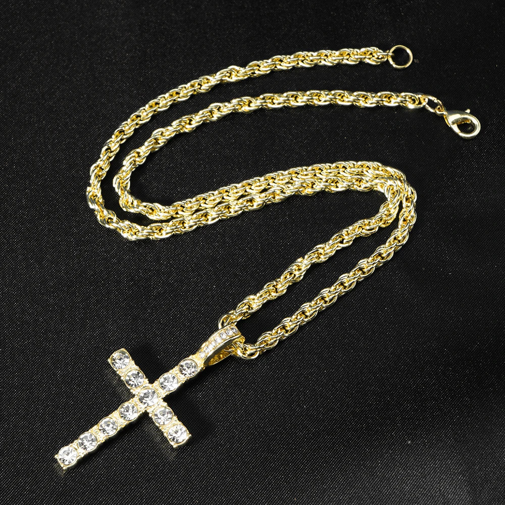 Iced Out Cross Pendant Necklace – Hip Hop Tennis Chain for Men & Women