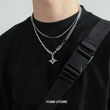 💎 Collar de doble capa con estrella de circonita estilo hip hop: cadena colgante de acero de titanio de moda para hombres y mujeres 💎