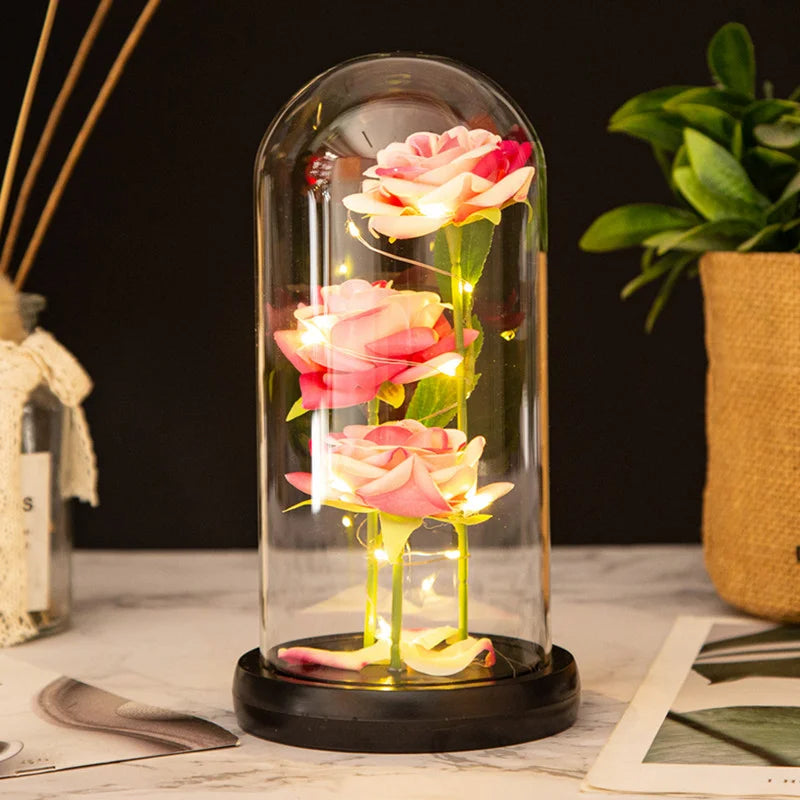 Eternal Rose in Glass Dome with LED Lights - Romantic Gift for Women