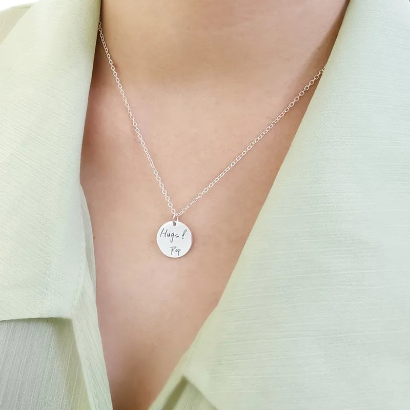 Personalized Stainless Steel Engraved Name Necklace with Round Disc Pendant