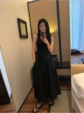 Women's Sleeveless High-Waist Maxi Dress - Elegant Black A-Line Summer Dress