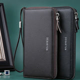 Men's PU Leather Long Wallet with Zipper - Large Capacity Card Holder & Clutch Purse