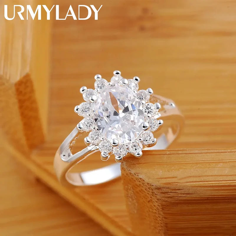 925 Sterling Silver Crystal Flower Ring for Women – Elegant Wedding & Party Jewelry