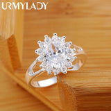 925 Sterling Silver Crystal Flower Ring for Women – Elegant Wedding & Party Jewelry