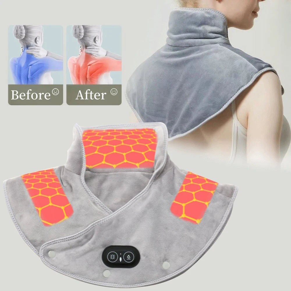 USB-Powered Heated Shoulder and Neck Wrap – Electric Heating Massage Shawl for Pain Relief
