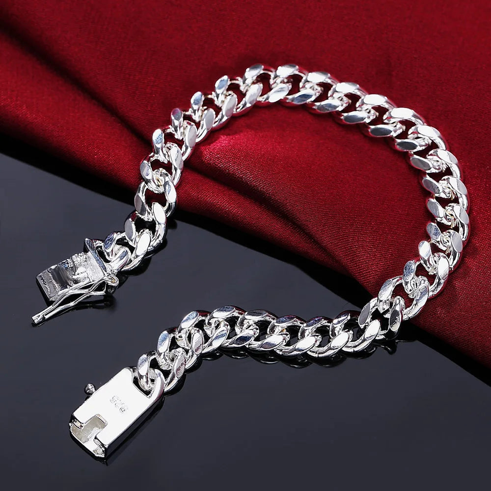 Pulsera de cadena de plata de ley 925: elegante pulsera de eslabones geométricos para mujer