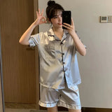 Men’s Summer Pajama Set – Short Sleeve Lightweight Loungewear with Button-Up Top and Elastic Waist Shorts