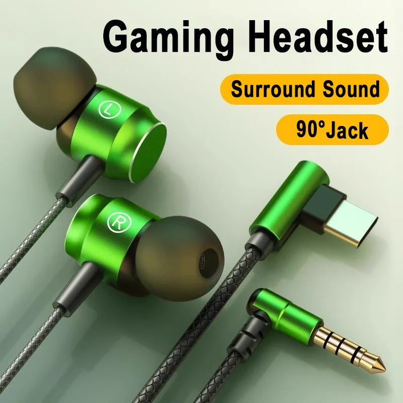 90° Angle Wired Gaming Headset with Mic - HiFi Surround Sound for Samsung/iPhone (3.5mm & Type-C)