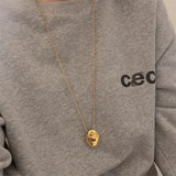 Large Geometric Water Drop Pendant Necklace – Stainless Steel Sweater Chain for Women