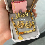 Custom Crown Name Jewelry Set - Personalized Stainless Steel Necklace & Bracelet Gift