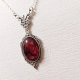 Gothic Blood Red Quartz Charm Necklace – Vintage Skeleton Pendant for Women
