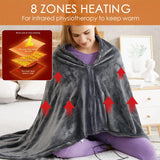 Wearable USB Heated Blanket Shawl – 8 Heating Zones, 3 Temperature Settings, Coral Fleece Throw