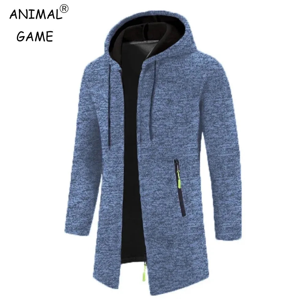 Men’s Casual Long Fleece Hoodie with Full Zipper – Spring & Autumn Wear