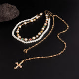 Classic Geometric Pendant Necklace for Men – Simulated Pearl & Rhinestone Chain