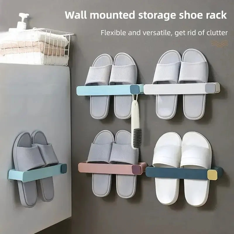 Estante para zapatillas de baño montado en la pared: ahorra espacio, no necesita perforaciones, zapatero de una sola pieza para una fácil organización del baño