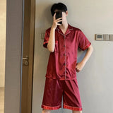 Men’s Summer Pajama Set – Short Sleeve Lightweight Loungewear with Button-Up Top and Elastic Waist Shorts