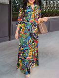 Casual Cotton Ankle-Length Sundress for Women - Spring Summer Turn-Down Collar