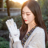 Cute Embroidered Bear Touchscreen Gloves – Warm Knit Winter Gloves for Women