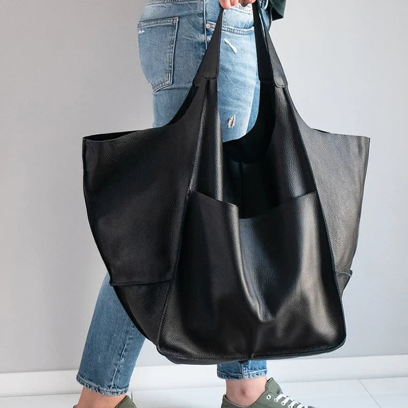 Retro Handmade Beach Tote Bag – High Capacity Zipper Shoulder Bag for Women