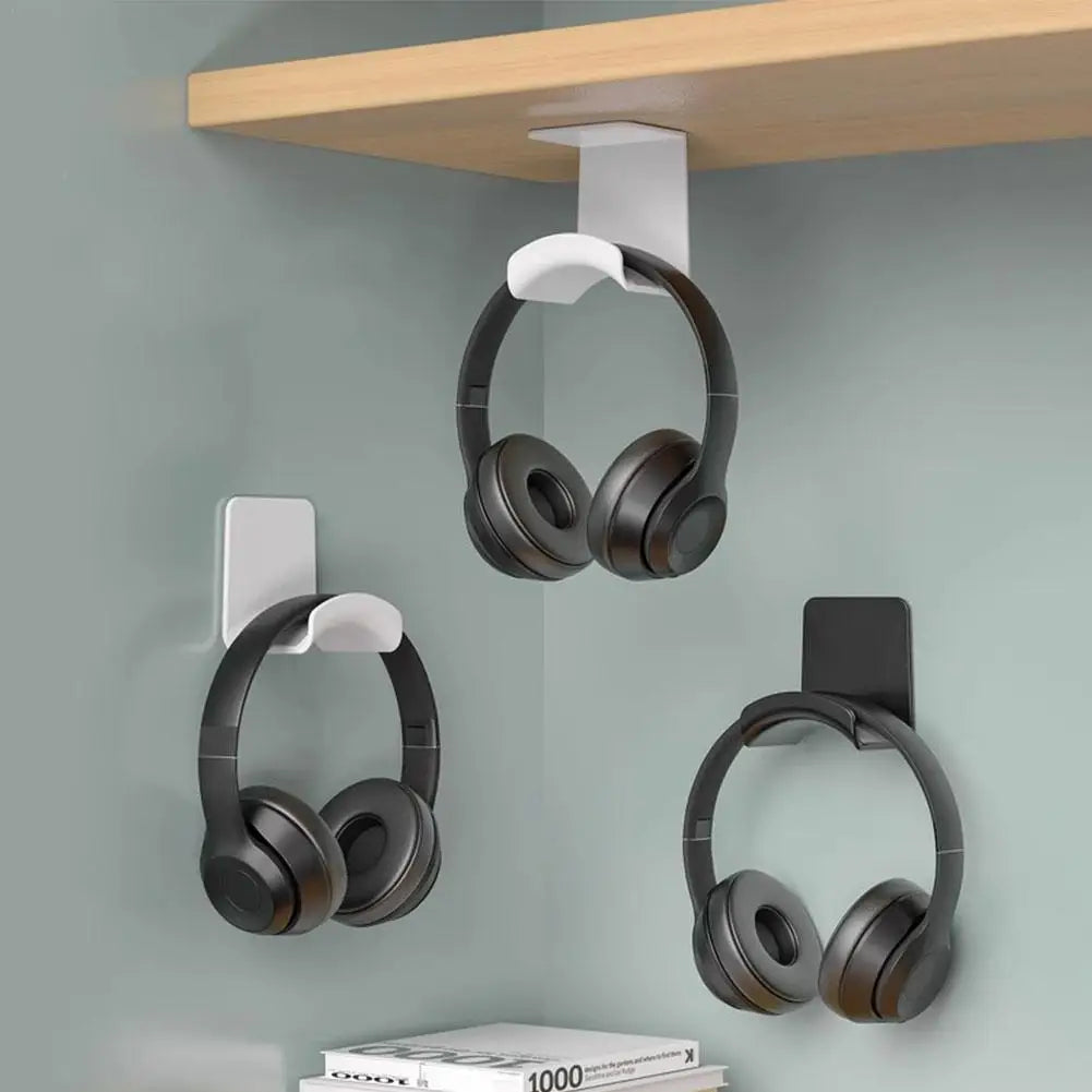 Soporte de pared universal para auriculares: colgador de plástico adhesivo para debajo del escritorio para juegos, auriculares y cascos