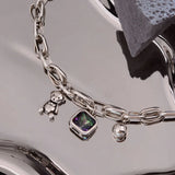 925 Sterling Silver Bear Charm Bracelet with Crystals