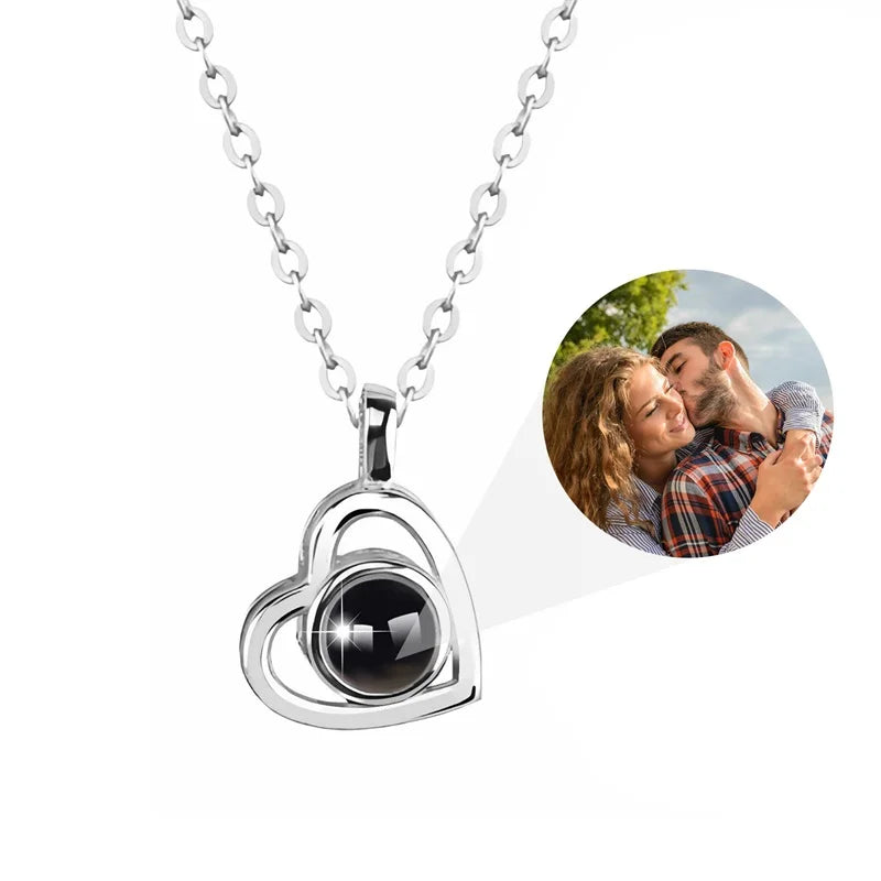 Custom Photo Projection Necklace - Personalized Heart Pendant with Picture Inside