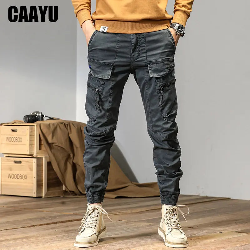Men’s Cotton Cargo Pants – Mid Waist, Full-Length, Pocket Design, All-Season Streetwear