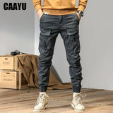 Men’s Cotton Cargo Pants – Mid Waist, Full-Length, Pocket Design, All-Season Streetwear