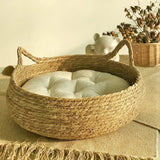 Handwoven Rattan Cat Bed with Cushion - Breathable Round Pet Bed (3 Sizes)