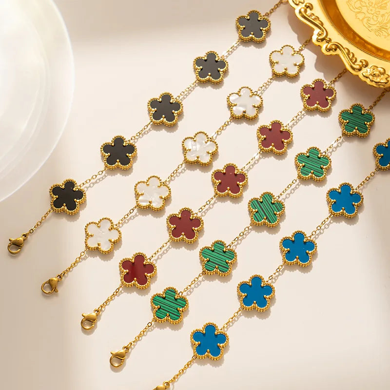 Adjustable Five-Flower Stainless Steel Bracelet for Women