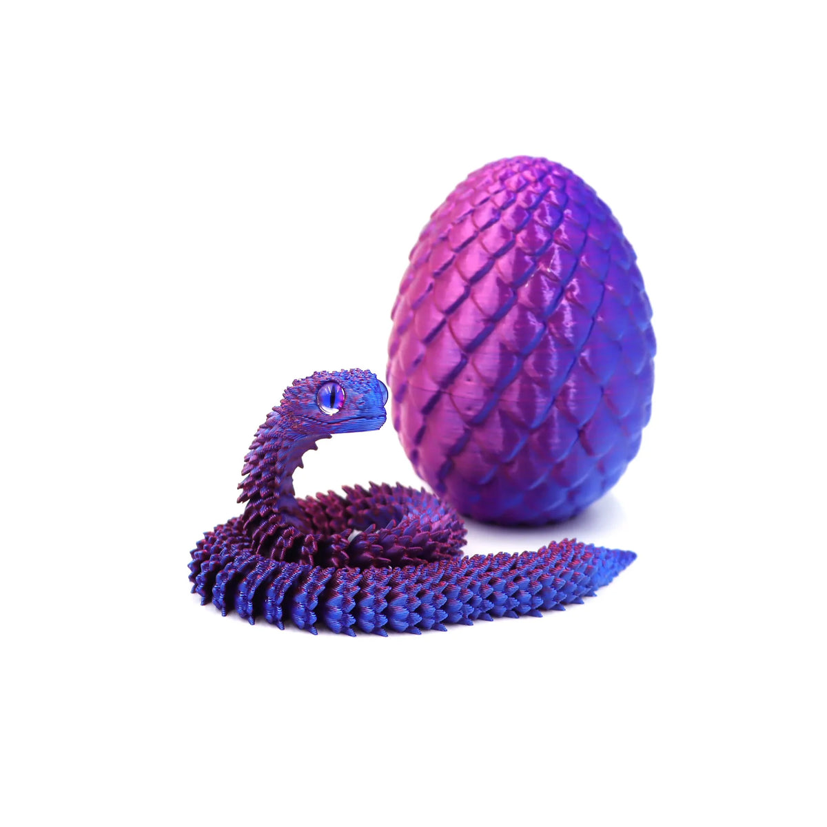 3D Printed Movable Snake with Egg – Realistic Articulated Animal Toy for Decor & Fidget Play