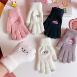 Cute Embroidered Bear Touchscreen Gloves – Warm Knit Winter Gloves for Women