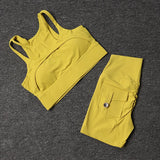 Women's High-Waist Yoga Shorts Set with Sports Bra and Pocket