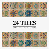 24 pegatinas de azulejos con diseño de mandala: autoadhesivas, impermeables y extraíbles para decoración de pared de cocina y baño