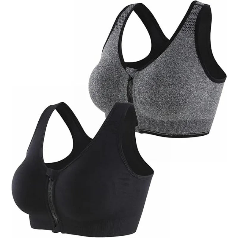Wireless Zip-Front Sports Bra for Yoga and Post-Surgery Support
