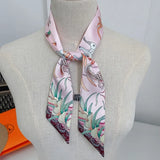 Elegant Twill Silk Ribbon Scarf – Elephant Print Long Hair & Bag Accessory