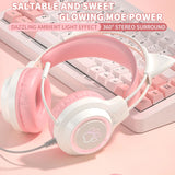 Cat Ear Gaming Headphones with RGB Lights - Wired 3.5mm Headset with Noise Canceling Mic for PC & Laptop