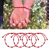 Pulsera ajustable de la suerte para parejas, tejida a mano, de color rojo, de algodón y lino, con diseño clásico de dijes