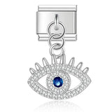 Moon Charm Stainless Steel Bracelet Link with CZ Accents
