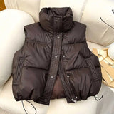 Winter Down Cotton Vest Jacket Women's 2024 New Sleevele Stand Parkas Warm Short Vest Coat Female Waistcoat Overcoat Ladies Tops