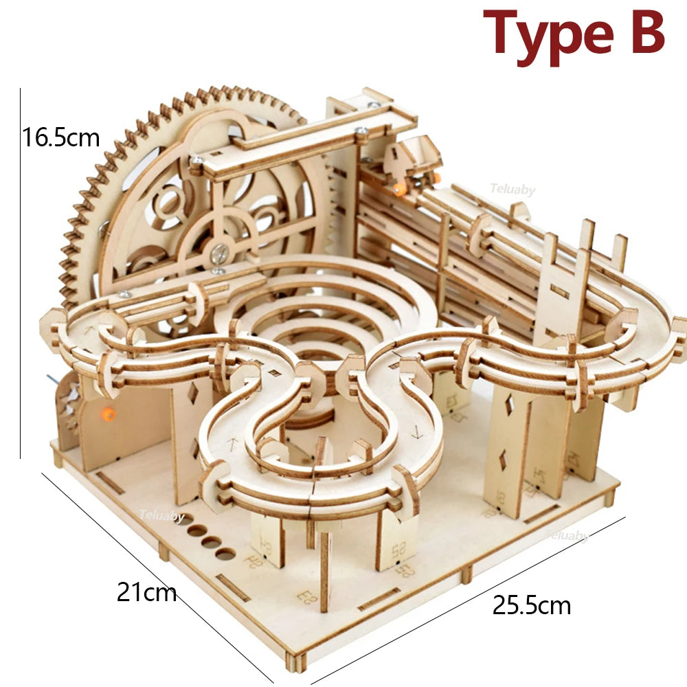 3D Wooden Marble Run Puzzle Kit – DIY Mechanical Model for Kids and Adults