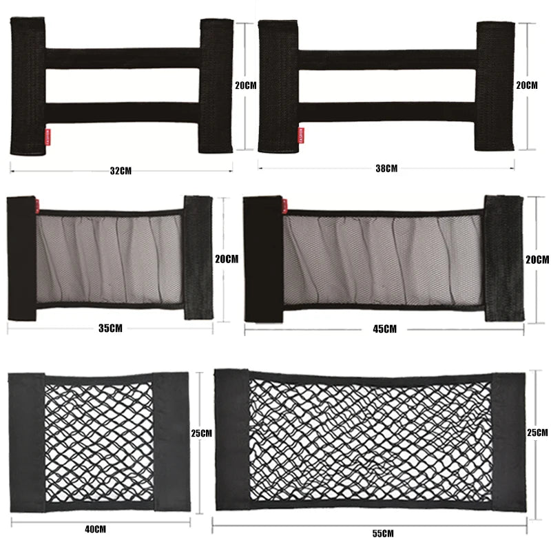 Universal Car Back Seat Mesh Storage Net – Elastic Organizer with Magic Sticker for Trunk or Seat Back