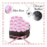 24pc Velvet Rose Bouquet in Heart Box with "I Love You" Necklace - Valentine's Gift Set