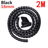 Protector de cable en espiral flexible de 2 m/1 m, organizador de cables, clip de tubo protector para cable de computadora, herramientas de gestión, 16/10 mm