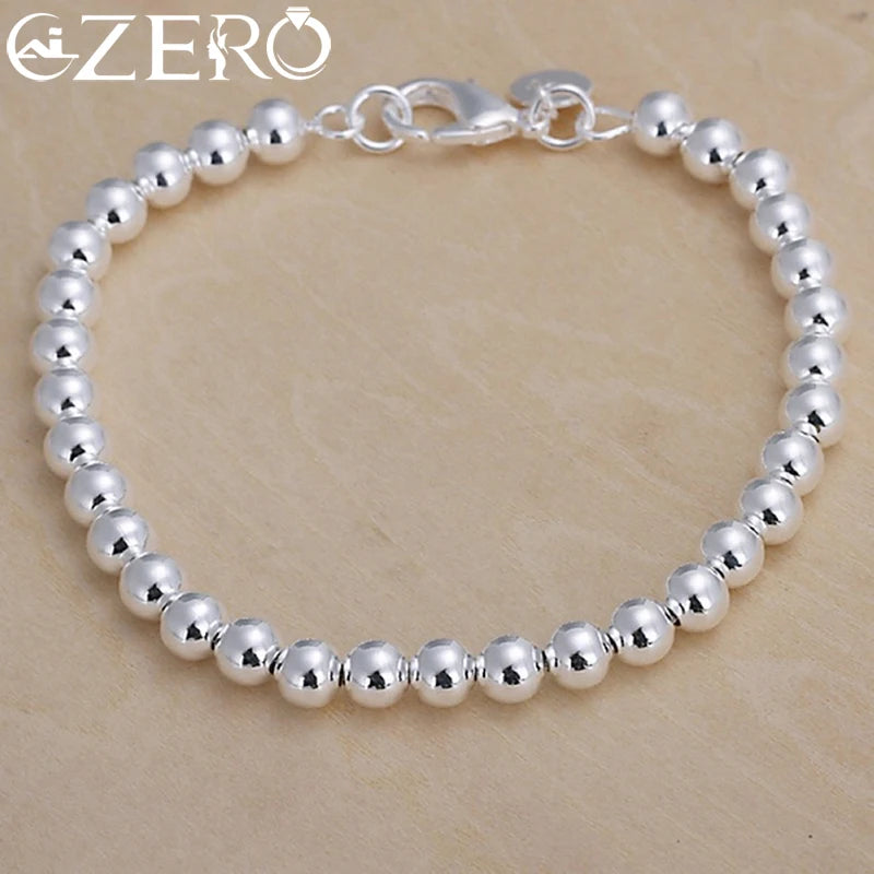 Pulsera de plata de ley 925 con hebras para mujer: diseño clásico de cuentas redondas, joyería fina de moda